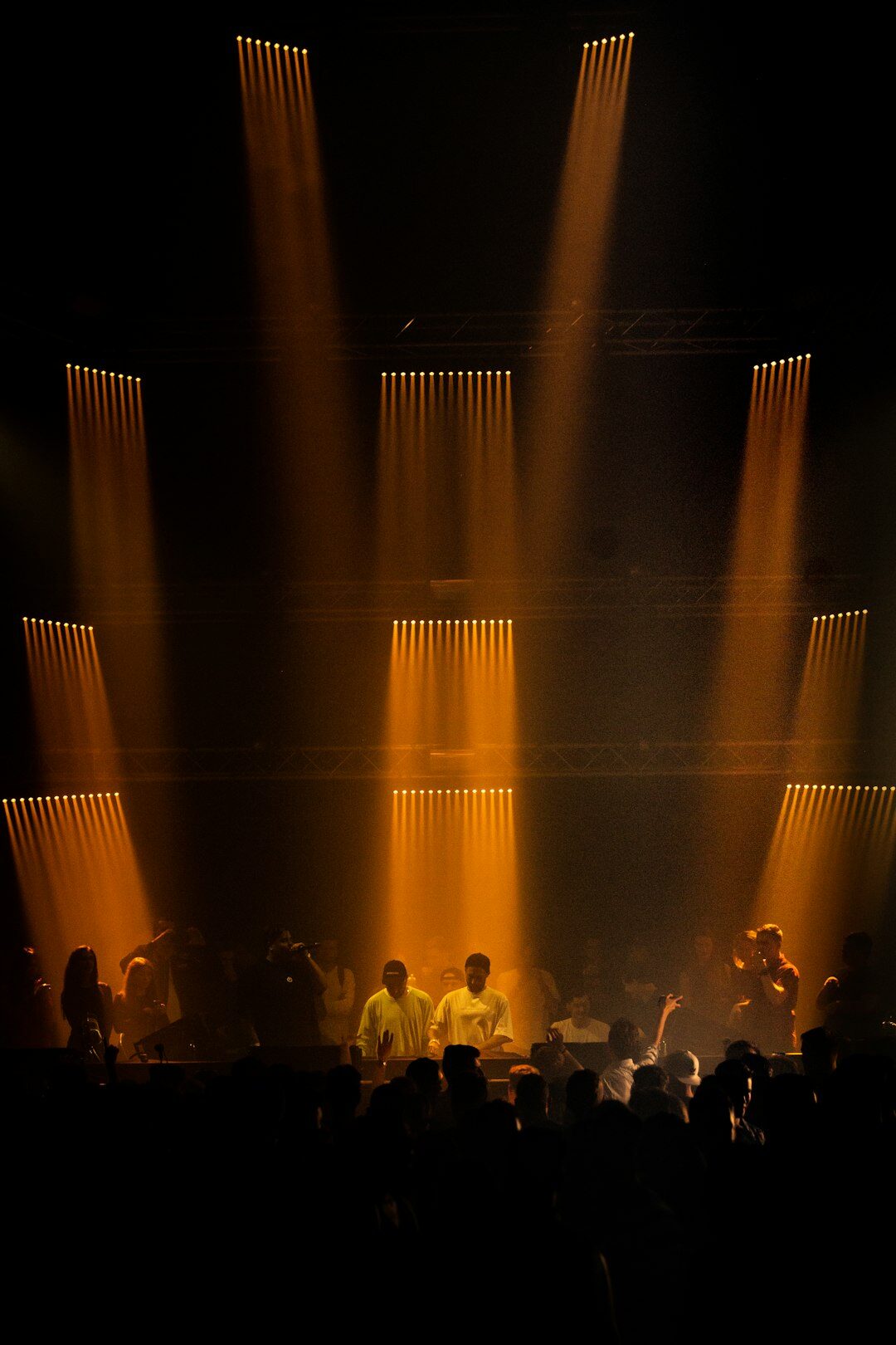 Live studio audience show set with stage lighting